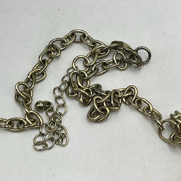 J. Crew Antique Gold Tone Prong Set Rhinestone Cluster Bib Statement Necklace - Picture 5 of 13